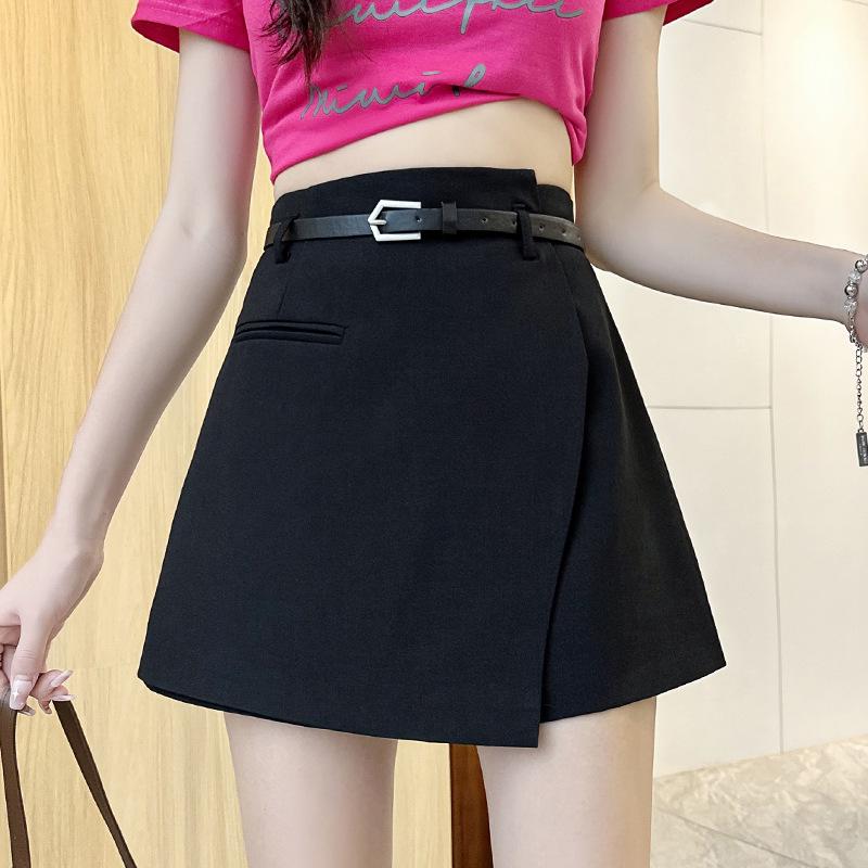 Women's Gray High Waist Irregular A-line Midi Skirt 2025 - Slimming, Casual, Spring/Autumn Fashion