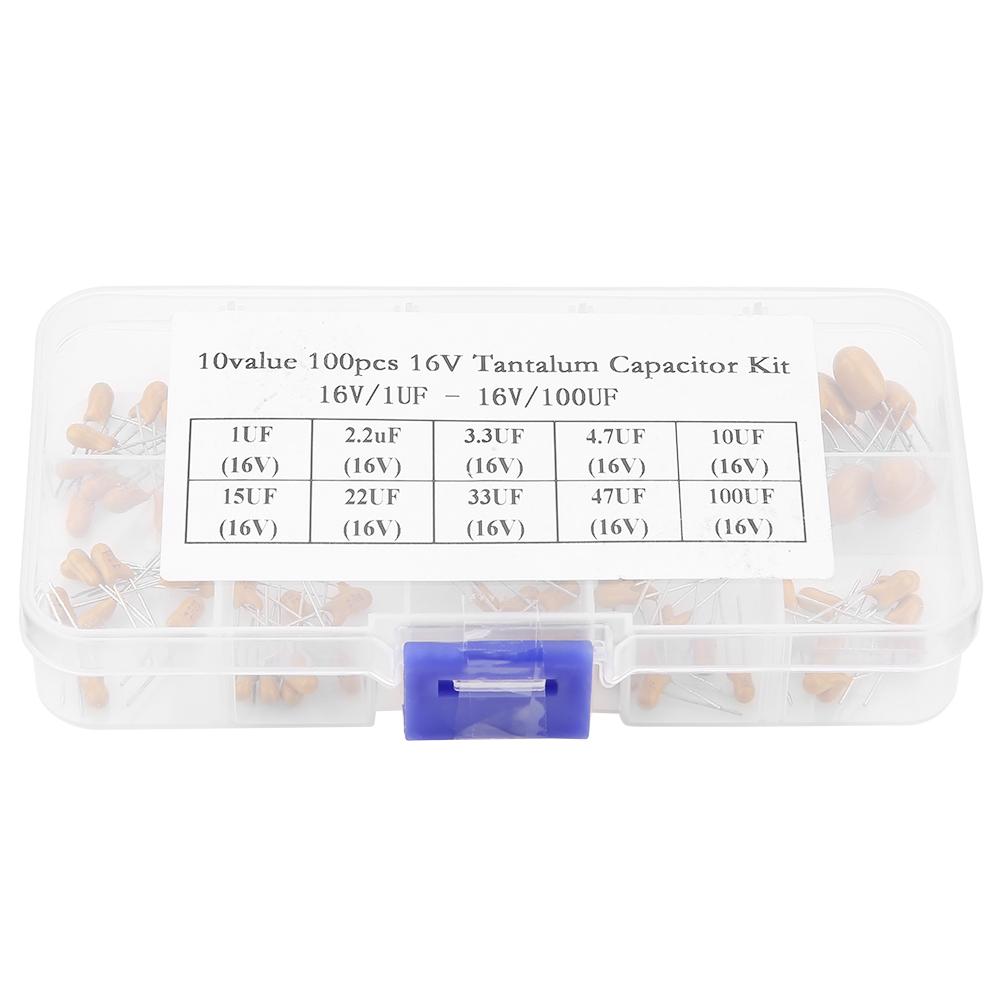 100 stk 10 verdier 16V 1 uf  100 uf Tantal kondensatorer Assortert sett med boks
