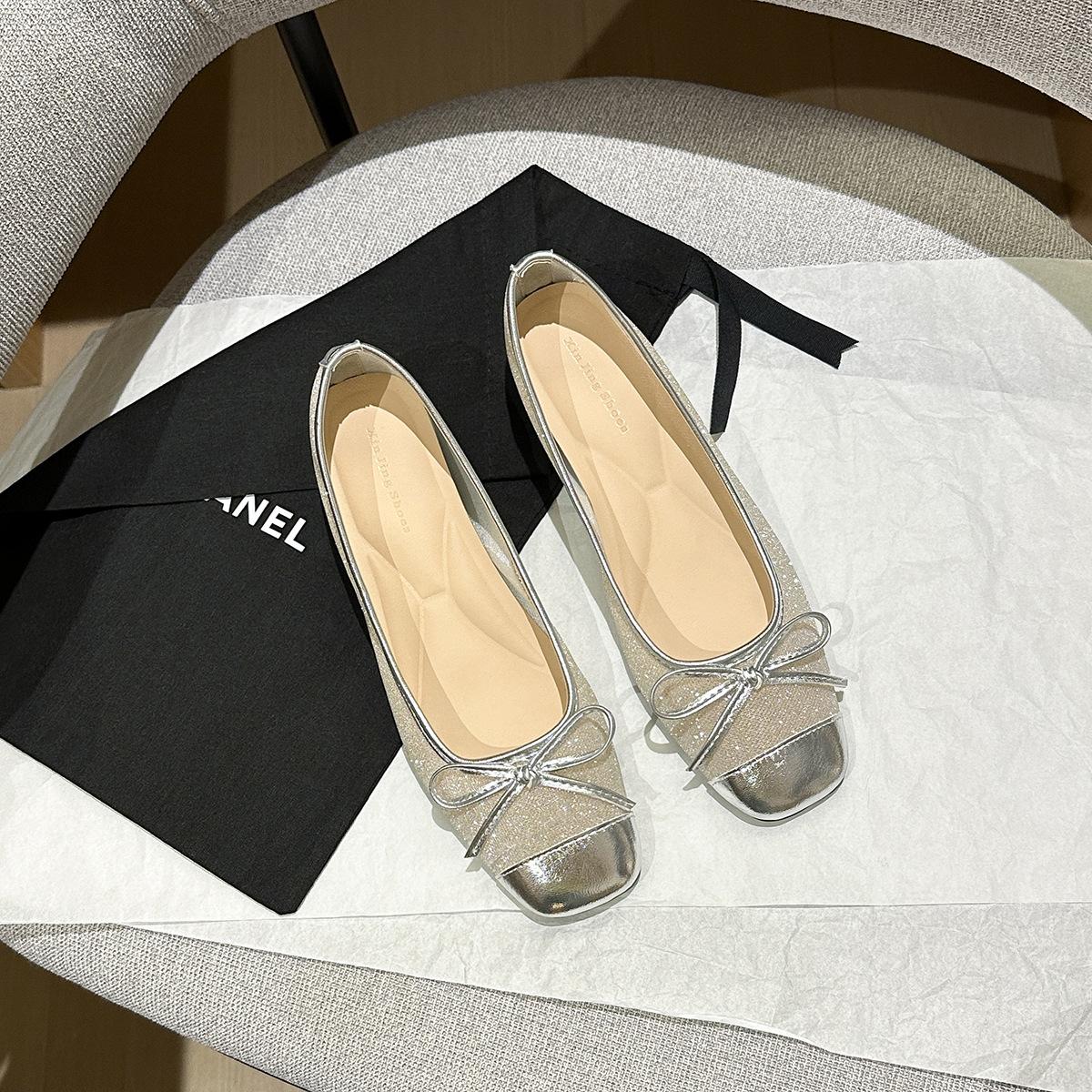 

796-11 Маленькая внутренняя высота увеличивает одинарные туфли квадратный носок бант серебряная сетка прозрачные женские туфли повседневные туфли для работы 40 серебряный