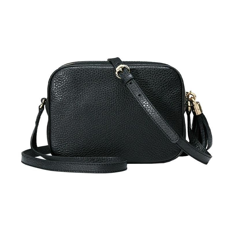 Gucci Soho Prägelogo Quastenanhänger Rindsleder Kamera Tasche Schulter Crossbody Tasche Kleine Größe Damen Schwarz