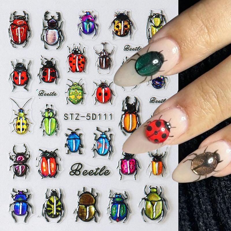 1 list Y2K ryté letní manikúrní nálepky hmyz nálepka na nehty beruška květina 5D samolepicí ozdoby na nehty
