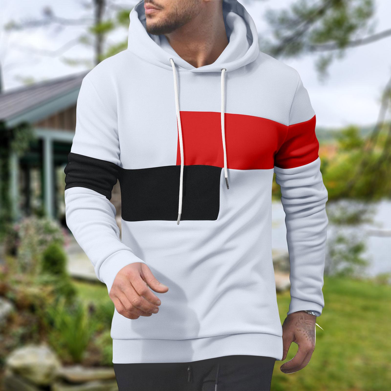 Men s Fashion Colorblock Sweatshirt Men s Drawstring Ribbed Closure Hoodie XL белый 1590₽