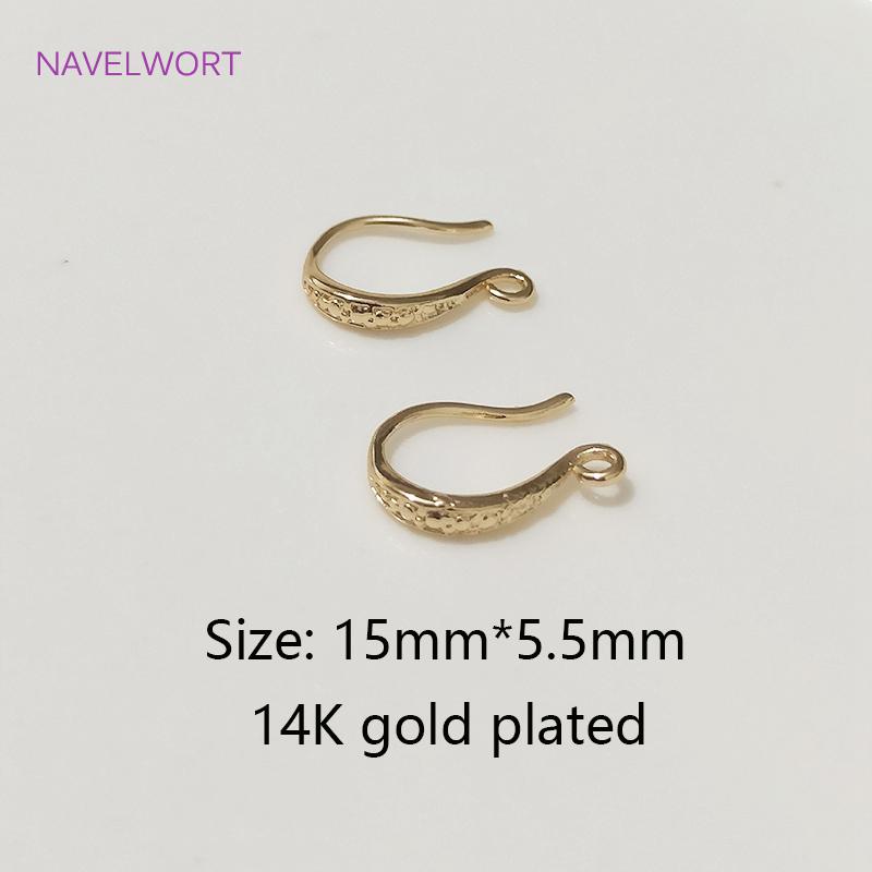 14K Gold Plated Flattened Ear Wire with Loop,Brass Earring Hook Fitting,Accessories For Earrings,DIY Jewelry Making Accessory