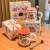 Cute Cake Kitten Ceramic Cup with Lid Girl Mug Souvenir Coffee Cup for Girlfriend Birthday Gift