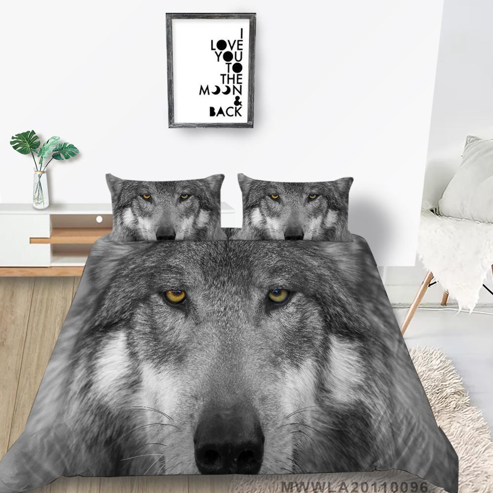 2023 New Style Duvet Cover Set Wolf Printing Bed Set Luxury Cool Bedding Set Cover Girl Bedding Set Polyester Single Size Bed Cover