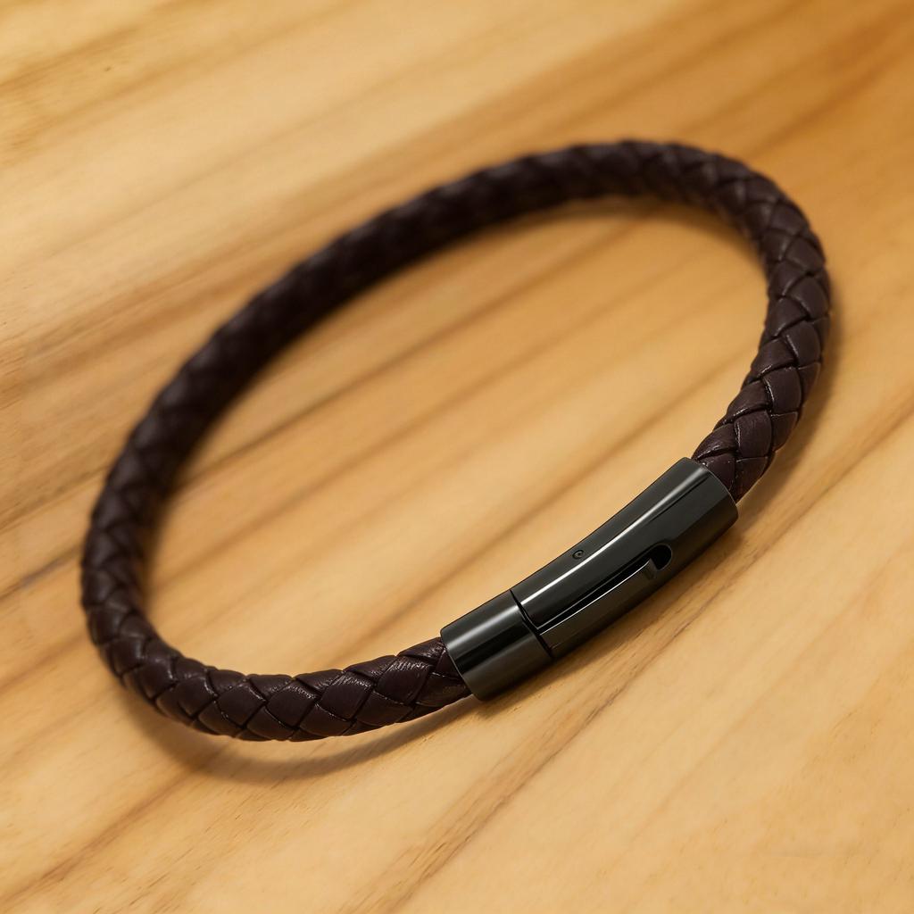 2026 European and American Fashion Titanium Steel Woven Bracelet Leather Rope, Men's Bracelet Jewelry Woven Bracelet