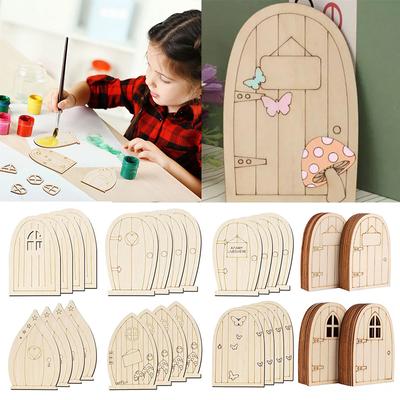 5pcs Unfinished Wood Door Elf Fairy House Mini Door DIY Craft Wooden Ornaments Miniature Decoration Wood Slices Disc Blanks