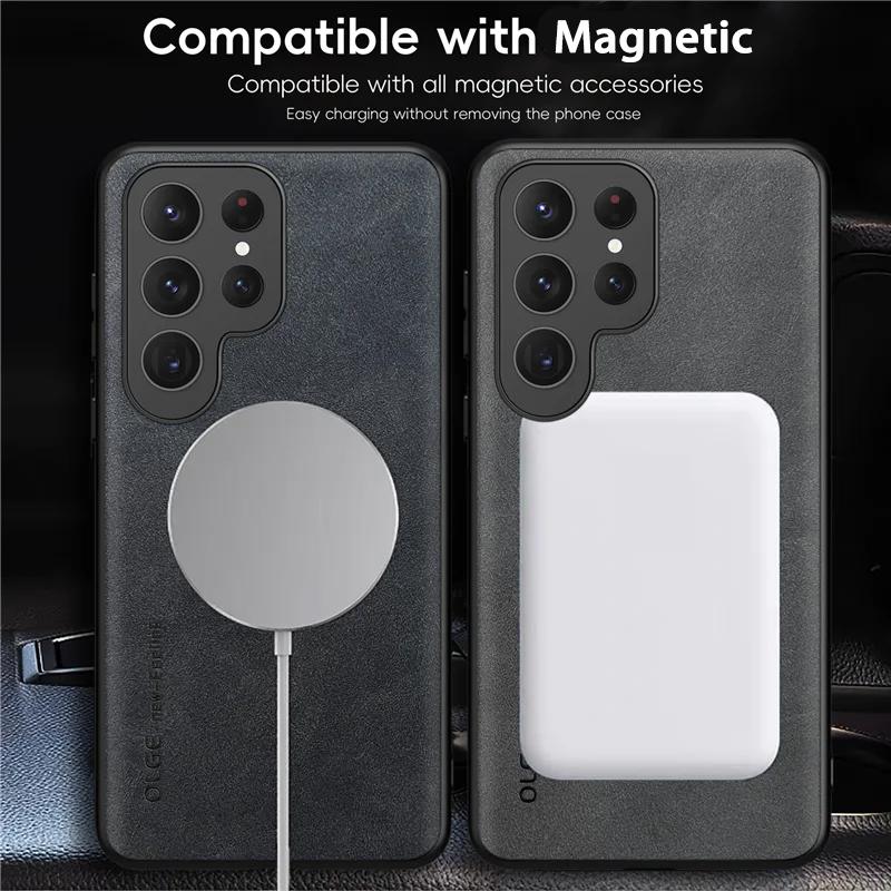 For Magsefa Wireless Charger Phone Case For Samsung S26 Ultra S24 Plus S23 S22 S21 S20 S25 Edge S25 Ultra Leather Magnetic Cover