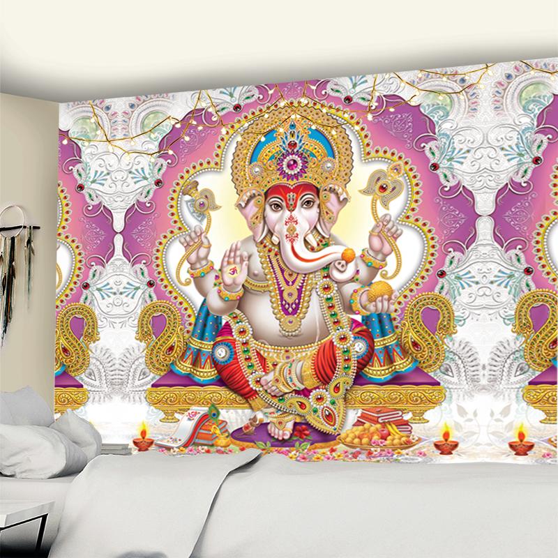 Indian God Ganesha Art Wall Tapestry Lord Ganesha Vinayaka Ganapati Statue Buddha Painting Religion Art Golden Elephant Decor