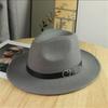 Hat men's autumn and winter new European and American style fashion belt buckle jazz hat women's casual big wide brim retro gentleman's top hat