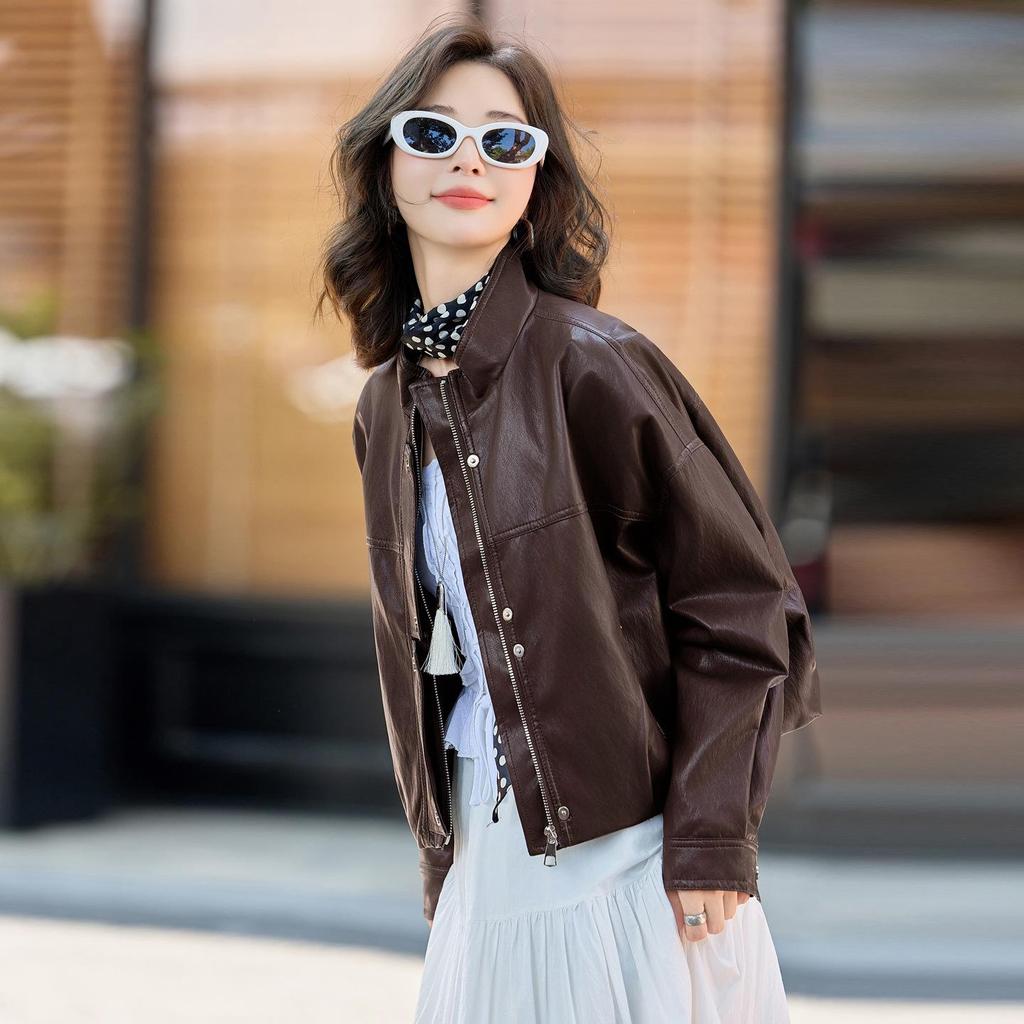 Genuine Lambskin Casual Leather Jacket 2025: Versatile Loose Stand Collar Outerwear for Petite Sizes