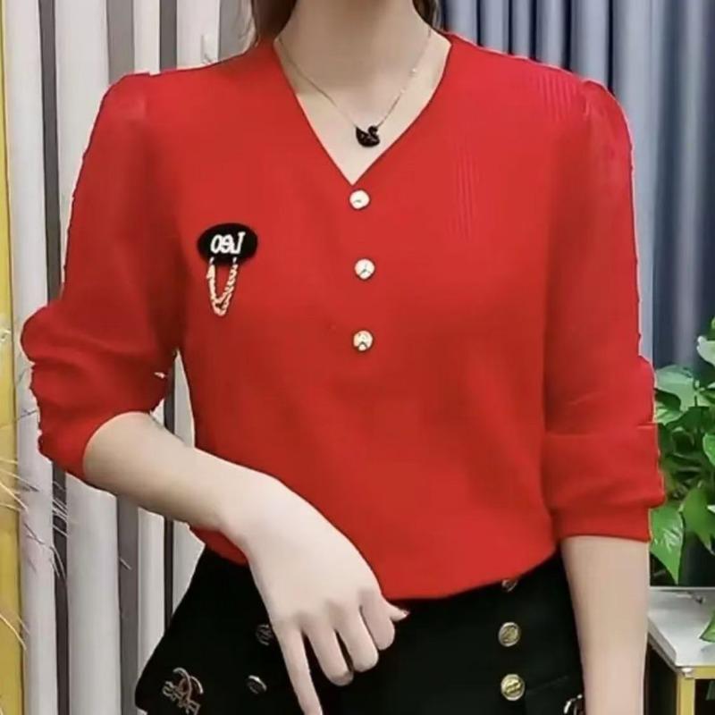 

Tops Underwear Shirts for Women Long-sleeved Shirts for Women in Autumn New Chiffon Shirts for Women All-match Pullovers L красный