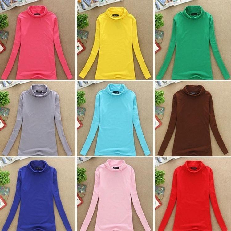 Women Stretch Cotton Turtleneck Long Sleeve Blouse Base Tops