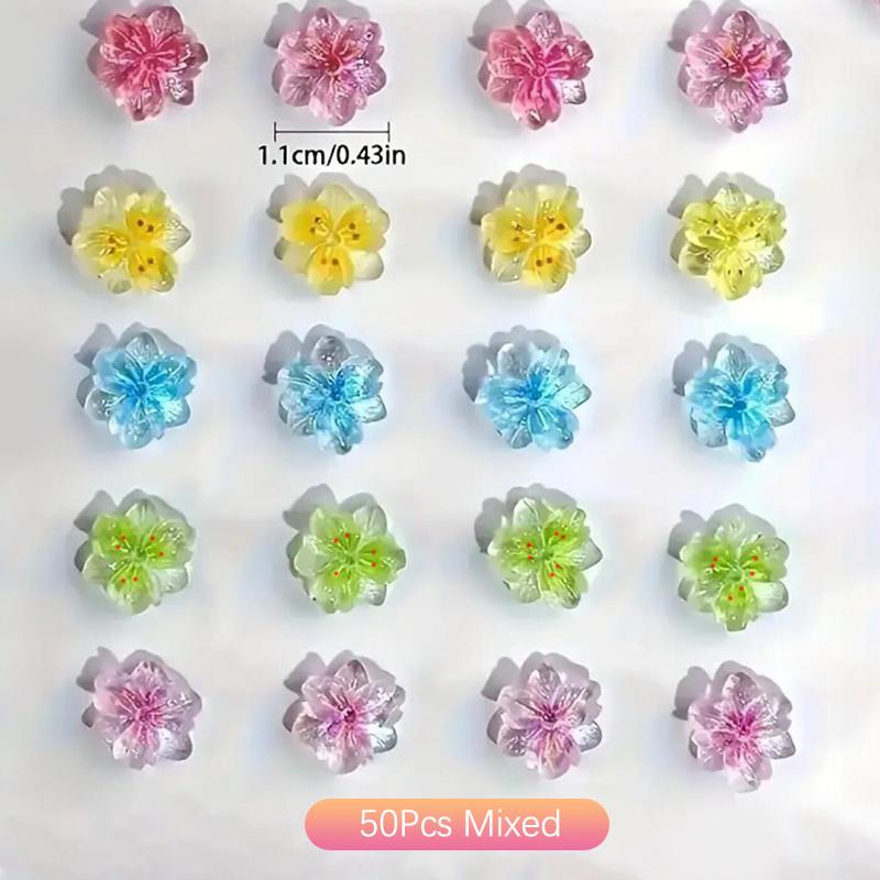 50Pcs 3D Flowers Butterfly For Nails Charms Gradient Ice Translucent Flower Nail Charms Luminous Decoration For Nails Design
