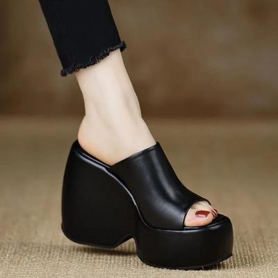Fashion Women's Platform Wedges Slippers 2025 Fashion Super High Heeled Casual Slippers Women Summer Solid Shoes New Open Toe Slippers