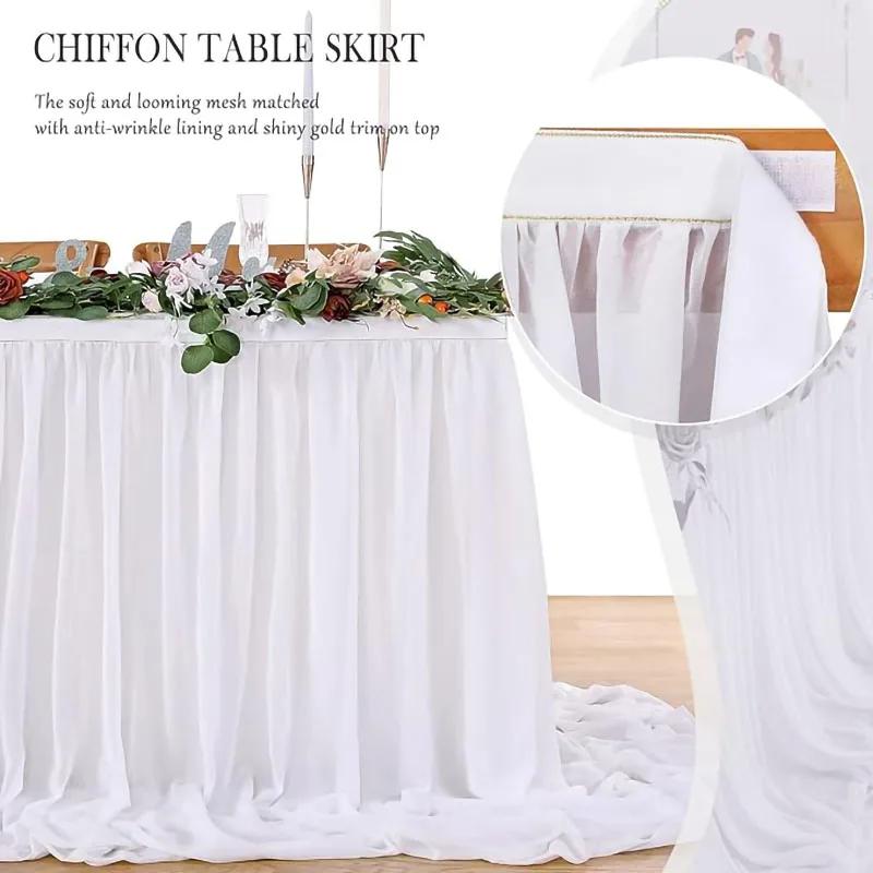 Chiffon Table Skirt Wedding Christmas Tablecloth Sheer Fabric for Sweetheart Table Birthday Party Cake Table Baby Shower Decor