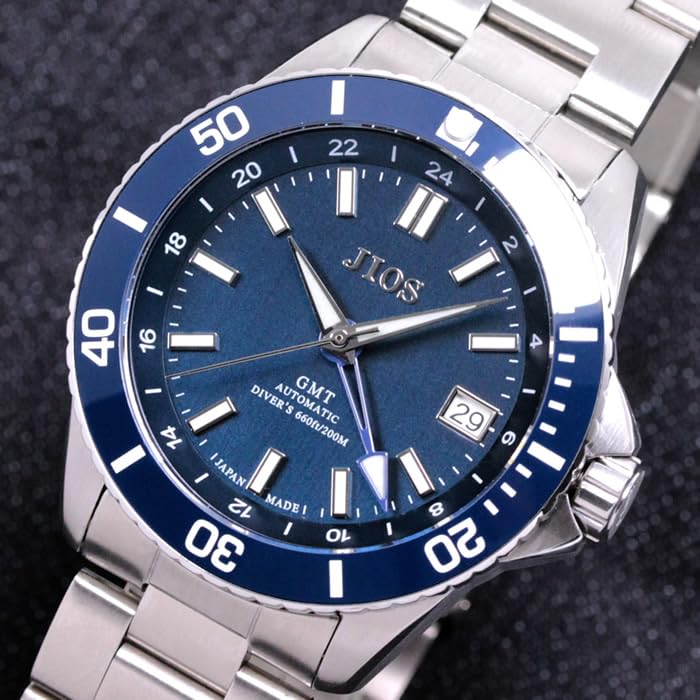 JIOS GMT GMT Made In Automatic Stainless Steel Sapphire Navy Blue DIVER'S104 Diver's Watch, Japan, Men's Watch, Strap, Crystal,