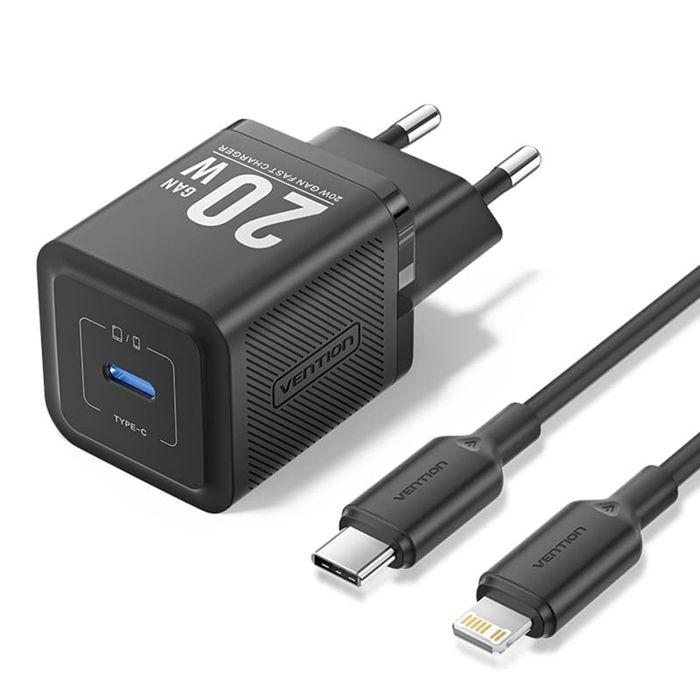Chargeur - VENTION - TZ-FEPB0-EU-02 - 20W - GaN - USB-C vers Lightning 1m - Noir