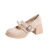 New High-heeled Mary Jane Shoes Women's Retro Bow High-heeled Shoes Round Head Shallow Mouth One-word Buckle Belt Thick-heeled Single Shoes Women