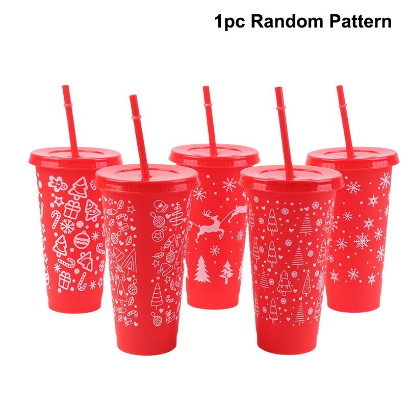 710ML Christmas Coffee Straw Cup Reusable Xmas Tree Snowflake Plastic Cup With Lid New Year 2026 Christmas Party Favors Decor