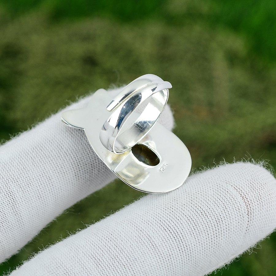 Natural Labradorite Gemstone Solitaire Adjustable Ring 925 Silver For Girls