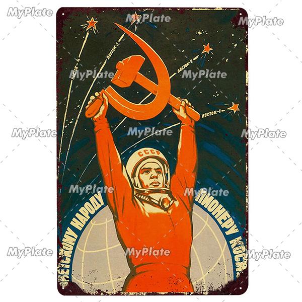 Vintage Russian Metal Sign Plaque Tin Sign CCCP Plate Wall Decor For Bar Club Man Cave The Space Race Poster