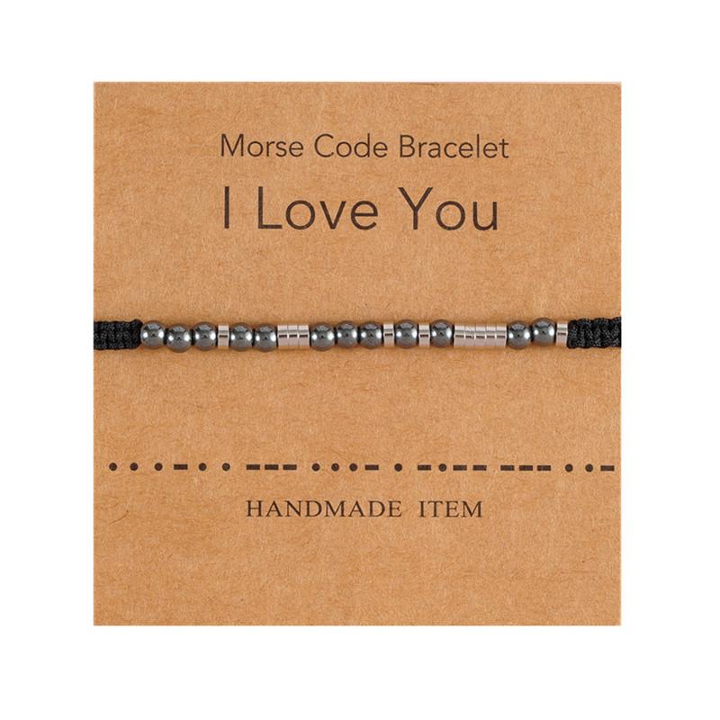 Europäisches & Amerikanisches Edelstahl-Morsecode-Armband mit Schwarzen Perlen