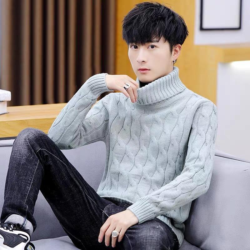 Men's Autumn and Winter Plus Size Warm and Thick Knitted Sweater Tall Neck Solid Color Sweater Base Sweater Versatile Pullover Sweater