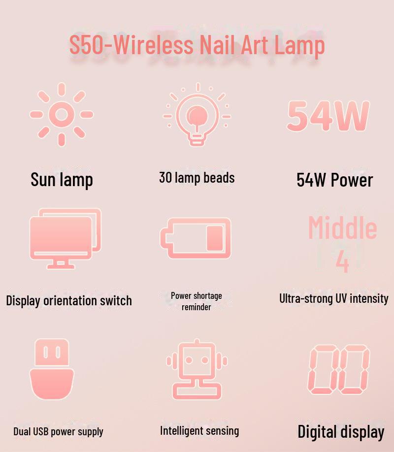 S50 Portable Wireless Nail Light Therapy Lamp with Diamond-Sticking, Quick-Drying Feature