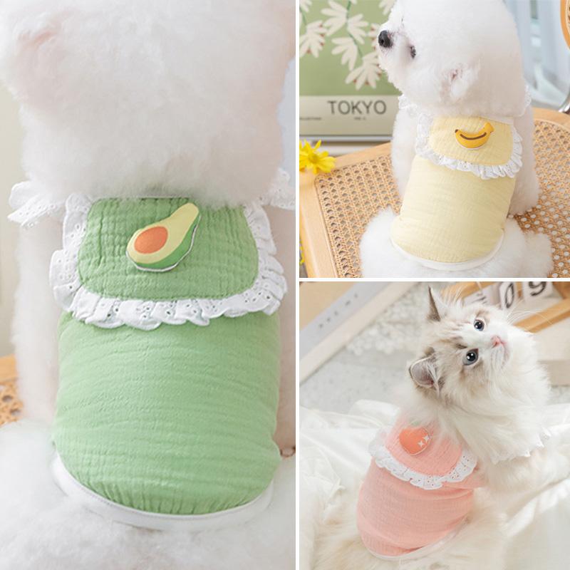 

Одежда для собак, кружевной жилет для щенков, хлопковый трехмерный фруктовый летний милый тонкий хит продаж