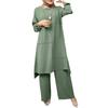 Muslim Women's Urban Sportswear Elegant Bubble Sleeve Crew Neck Shirt Loose Fashion Wide Leg Pants Set