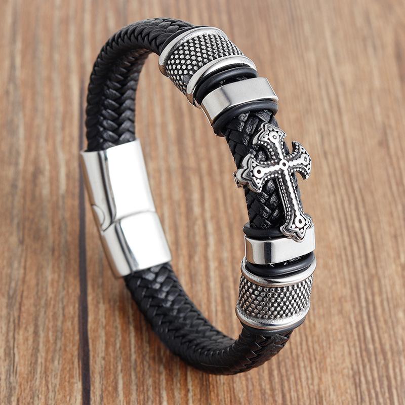 Leren Handgeweven Armband Leer Geweven Kruis Heren Leren Armband Vintage Leer Touw 2026