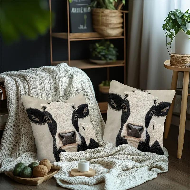 Płaska drukowana pluszowa poszewka na poduszkę w kształcie krowy i poszewka na poduszkę