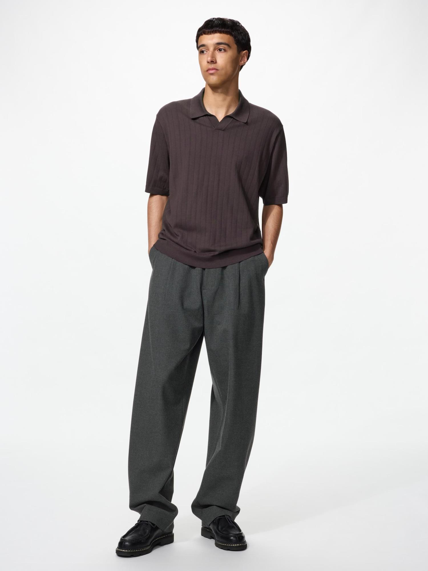 Uniqlo Japan Tuck Relaxed Wide Pants Long 08 DARK GRAY/XS