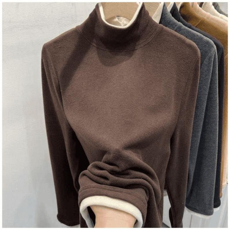 

Fake Two German Velvet Half High Neck Base Shirts for Women s Autumn and Winter New Design Sense Long Sleeved Outerwear S коричневий