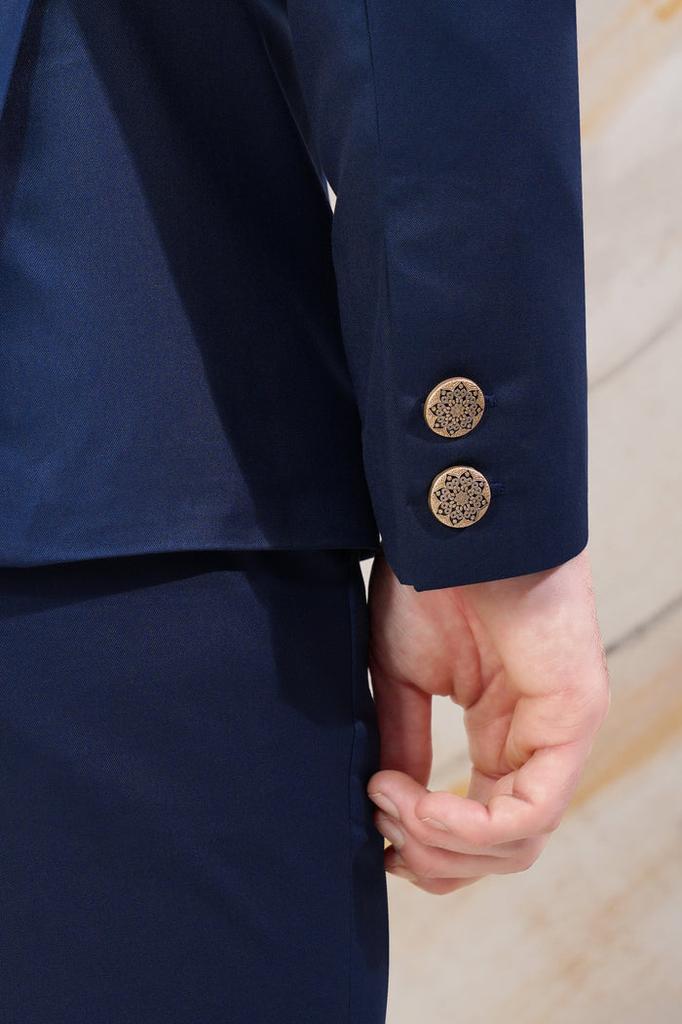 Cloud Burst Blue Cross Placket Wool Rich Bandhgala Blazer