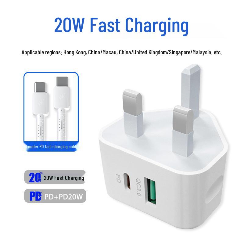 UK 20W PD Fast USB Charging Head for Apple 15, Huawei Type-C, and 5V/2A Devices