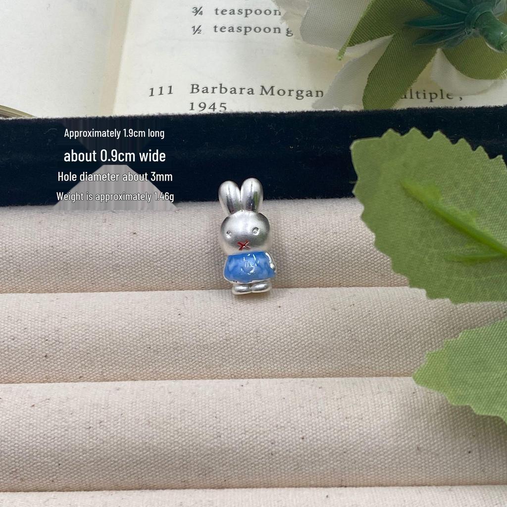 Sterling Silver Cartoon Kitty & Miffy Rabbit Pendant Charm for DIY Bracelet