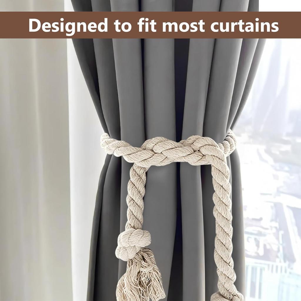 4PCS Curtain Ties, Curtain Rope Tiebacks with Big Woven Double Ball Hand Woven Tie Back Curtain Tie Backs for Curtains for Curtain Decorative Home