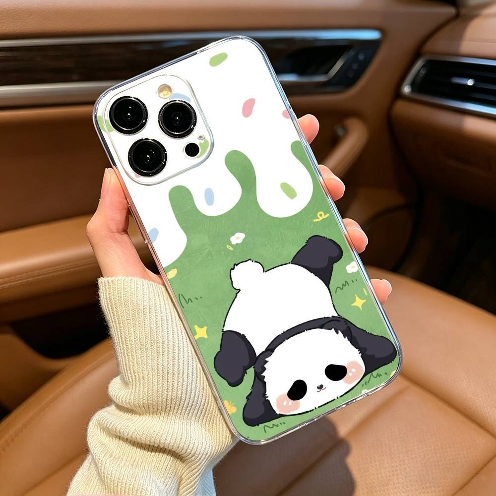 Chubby Cute Panda Phone Case For iPhone17,16,15,14,13,12,11 ,Pro Max,16/15/14 Plus Transparent Cover iPhone14Plus