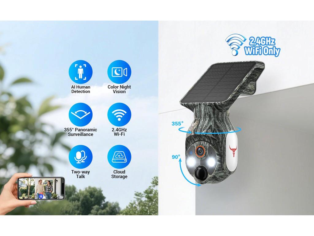 360-Degree Solar PTZ Wireless Battery Camera for Indoor/Outdoor Use