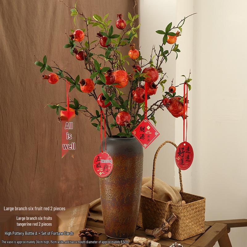 Persimmon and Pomegranate Faux Flower Arrangement for Living Room or Foyer