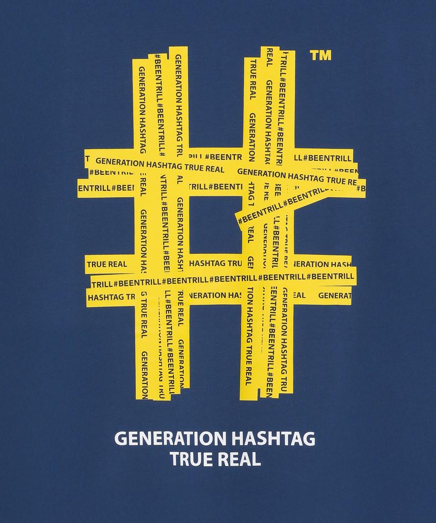 BEENTRILL Taping Hashtag Oversized Short Sleeve T-Shirt (Blue)