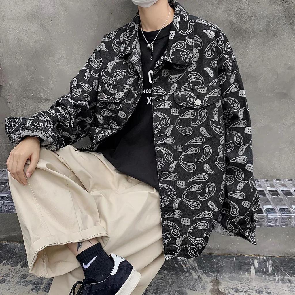 Men's Autumn Korean Style Distressed Denim Jacket - Jacquard, Loose Fit, Casual, Handsome, Plus Size.