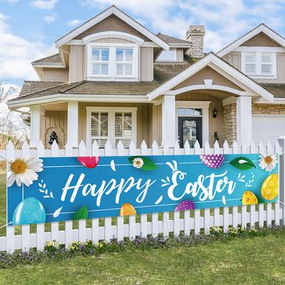 300 * 50Cm Easter Courtyard Porch Fence Decorative Banner Rabbit Egg Poster Custom
