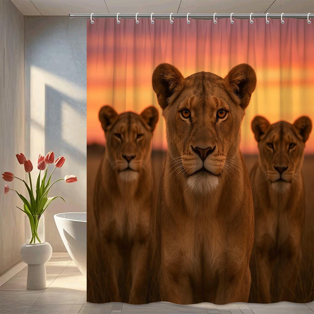 

Lioness Safari Sunset Shower Curtain Machine Washable All Season Waterproof Privacy Protection Wildlife Design Bold 12 Hooks W60H190(CM)-1 Pcs