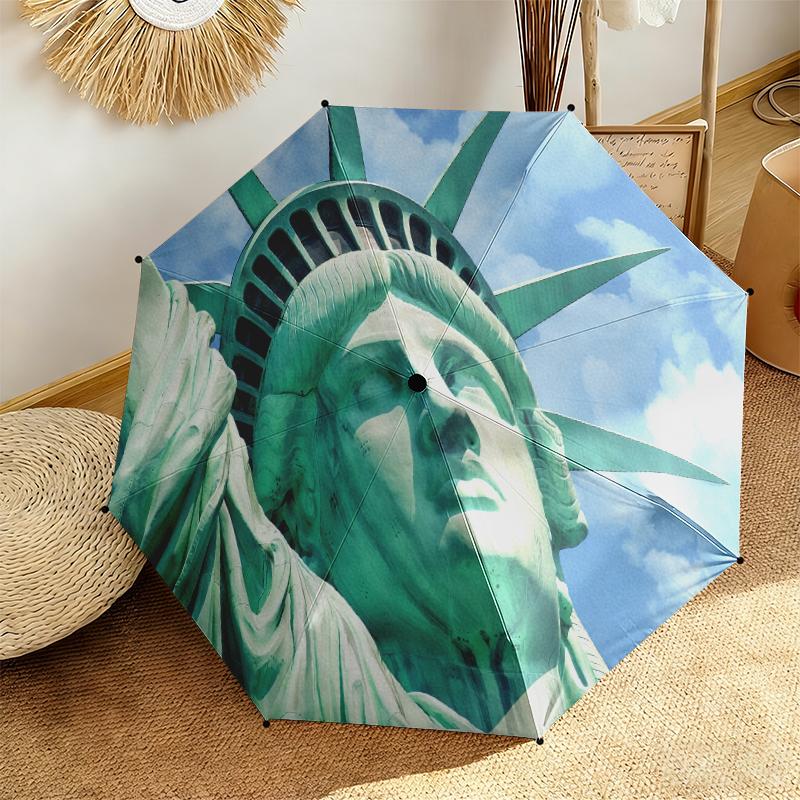 

1pc Statue of Liberty, USA Umbrella Portable Folding Umbrella Iron Frame Hole Bone Structure Outdoor Home Umbrella