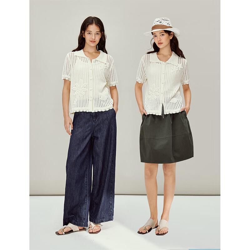 INMAN Women's Bohemian Crochet Knit Short Sleeve Top