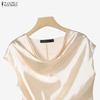 ZANZEA Women Elegant Round Neck Lace-Up Casual Short Sleeve Blouse