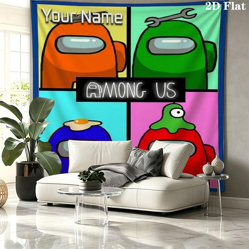 Among Us Custom Name Wall Tapestry Aesthetic Wall Hanging Printed Fabric Blanket Decorative Tapestries for Bedroom Living Room Home Decor